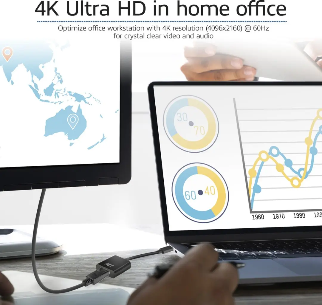 ACT AC7320 USB-C naar DisplayPort Kabel 4K@60Hz - 15cm - Zwart