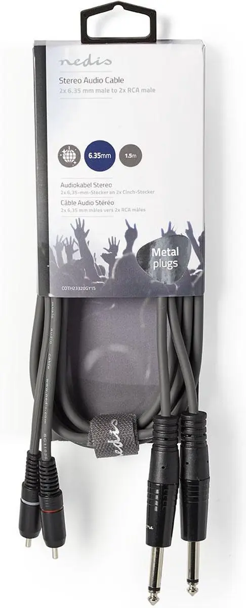 Nedis Stereo-Audiokabel 2x 6,35mm Male - 2x RCA Male 1,5m - Donkergrijs