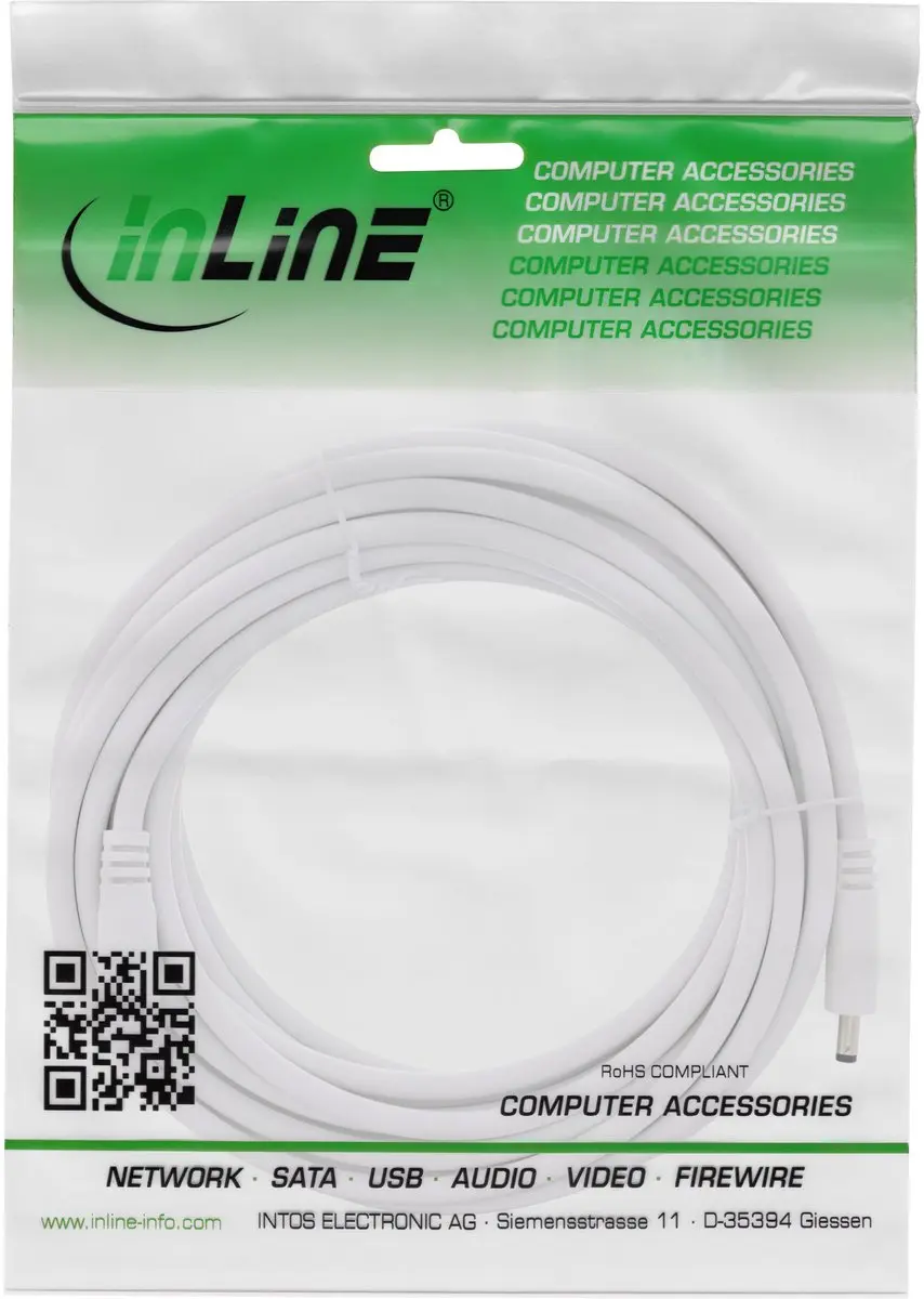 InLine DC Verlengkabel 5,5x2,1mm 140W AWG18 - Wit - 3m