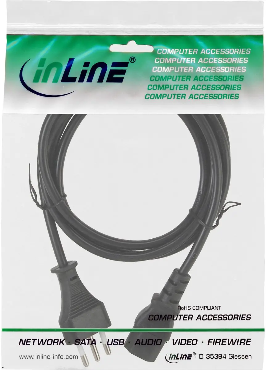 InLine C13 Type L Stroomkabel 1,8m - 3x0,75mm²