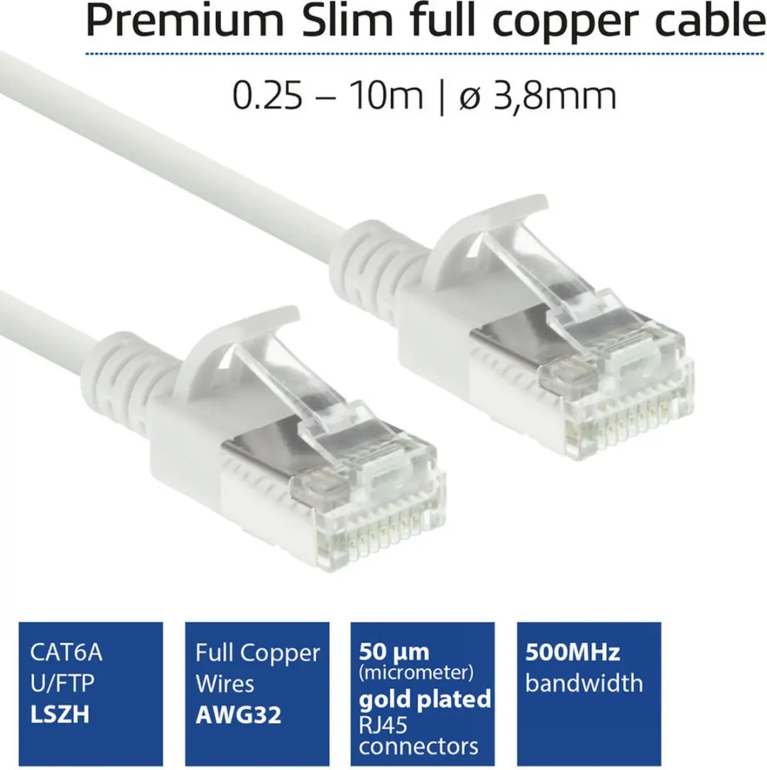 ACT Witte DC6902 CAT6A Patchkabel 2m - RJ45 Snagless