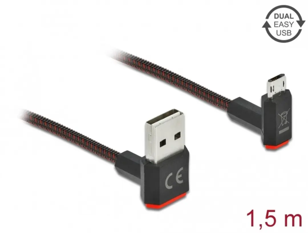 Delock Easy-Micro USB Kabel USB2.0 - 1,5m - 10W - Nylon - Zwart/Rood