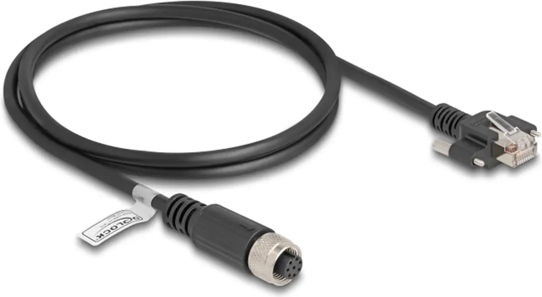 Delock M12 A-coded 8-pin Female naar RJ45 Kabel - 1m - Zwart