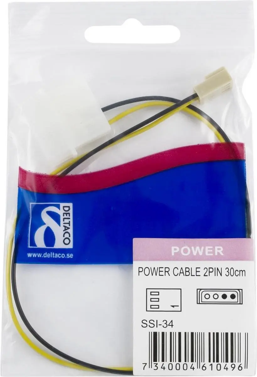 Deltaco SSI-34 Kabeladapter 3-pin/4-pin - 30cm - Zwart/Wit/Geel
