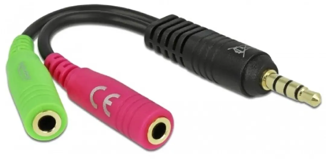 Delock 3,5mm Headsetadapter OMTP - 2x 3,5mm - 0,10m - Zwart