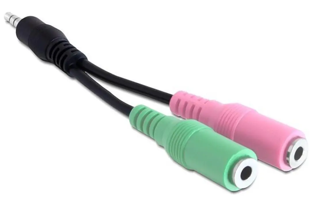 Delock 3,5mm Headsetadapter OMTP - 2x 3,5mm - 0,10m - Zwart