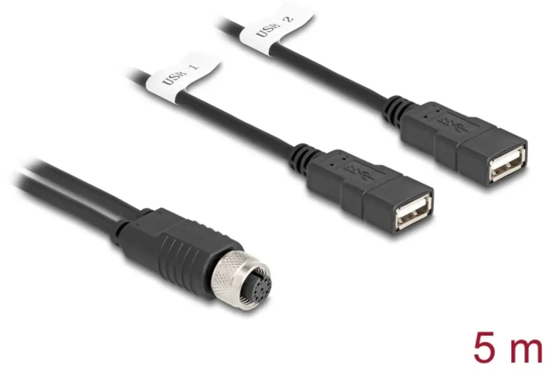 Delock M12 A-coded 8-pin naar 2x USB 2.0 Type-A Kabel