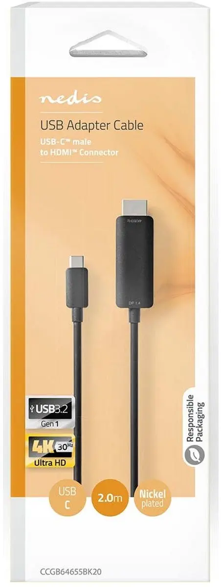 Nedis USB-C naar HDMI Adapter CCGB64655BK20 - 4K@60Hz - 2m - Zwart - afbeelding 6 van 6