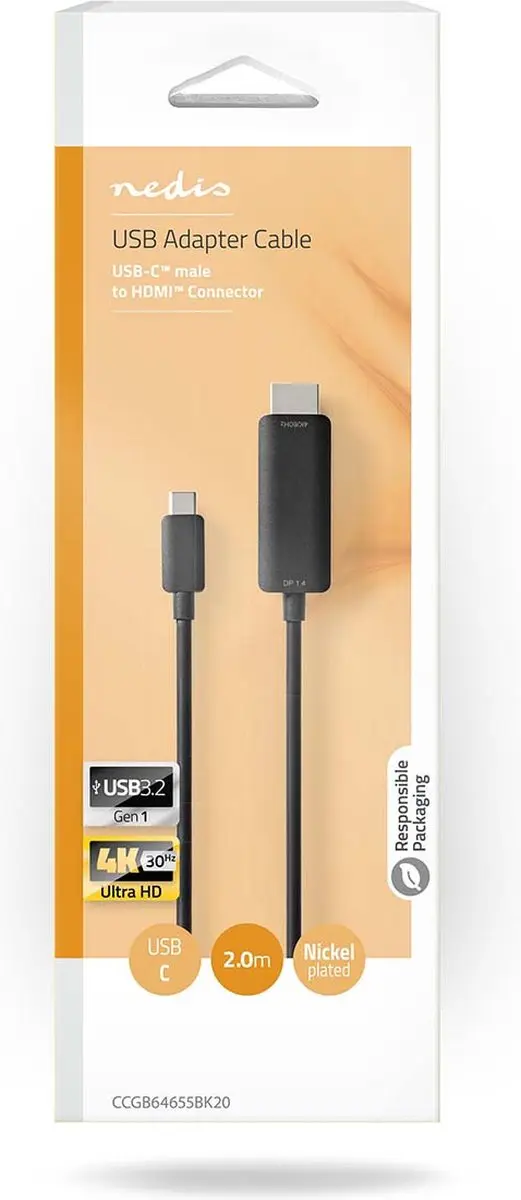 Nedis USB-C naar HDMI Adapter CCGB64655BK20 - 4K@60Hz - 2m - Zwart