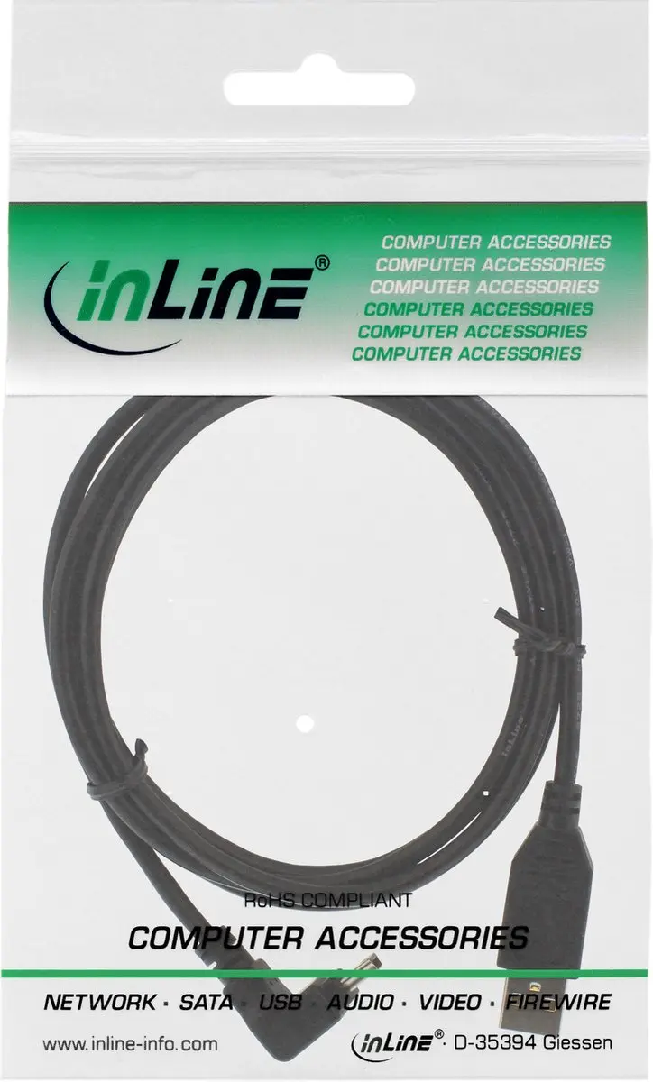 InLine USB Mini B naar USB-A Kabel 0,5m - USB 2.0 - 1A - Zwart