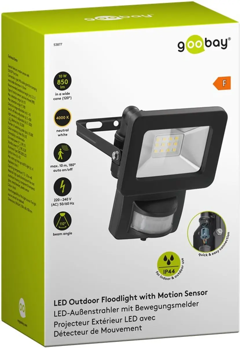 Goobay 53877 LED-schijnwerper met bewegingssensor - 10W - Zwart