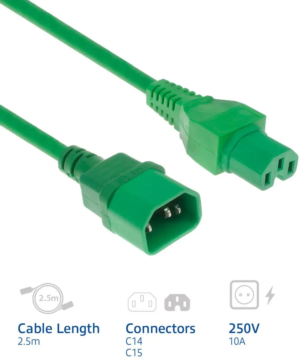 ACT AK5395 Netsnoer C14-C15 Groen 2,5m