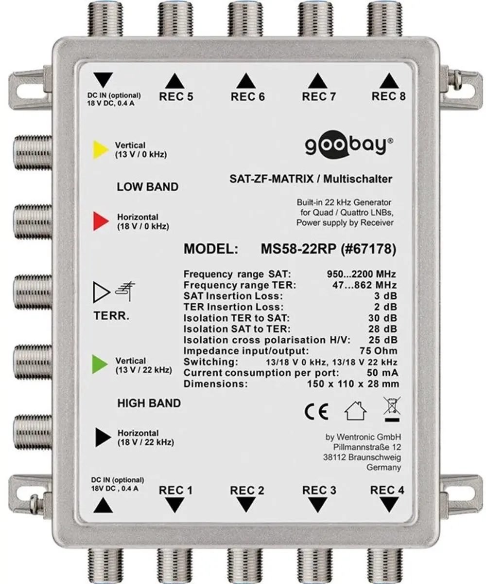 Goobay MS58-22RP Passieve Satelliet Multiswitch 5/8