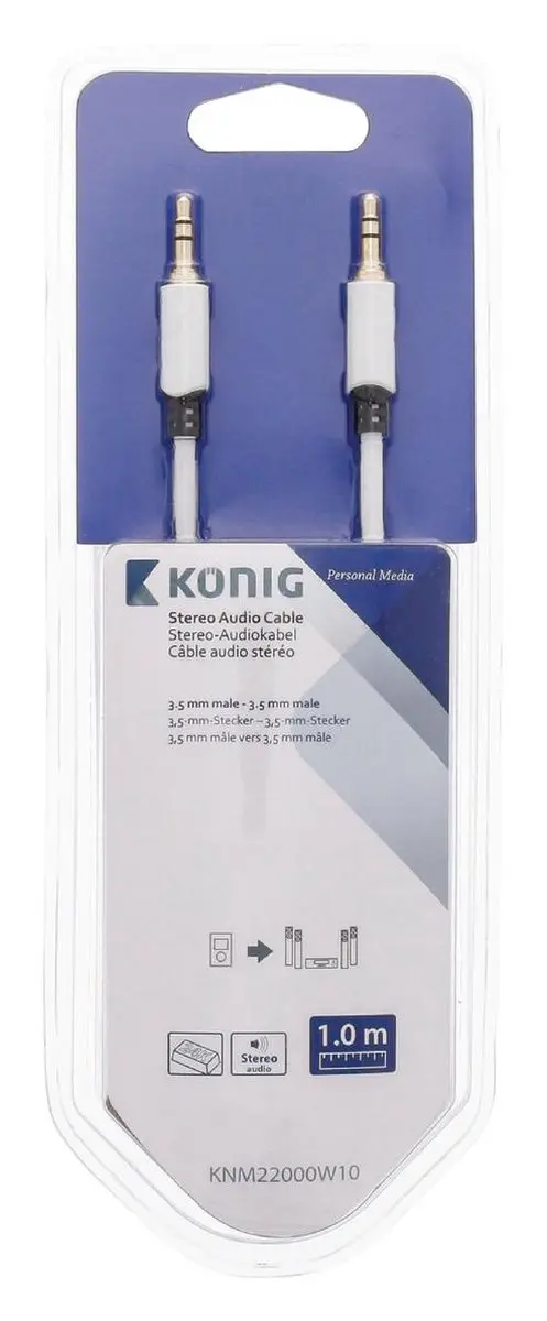 Konig Stereo Audiokabel 3,5mm M-M 1m - Wit