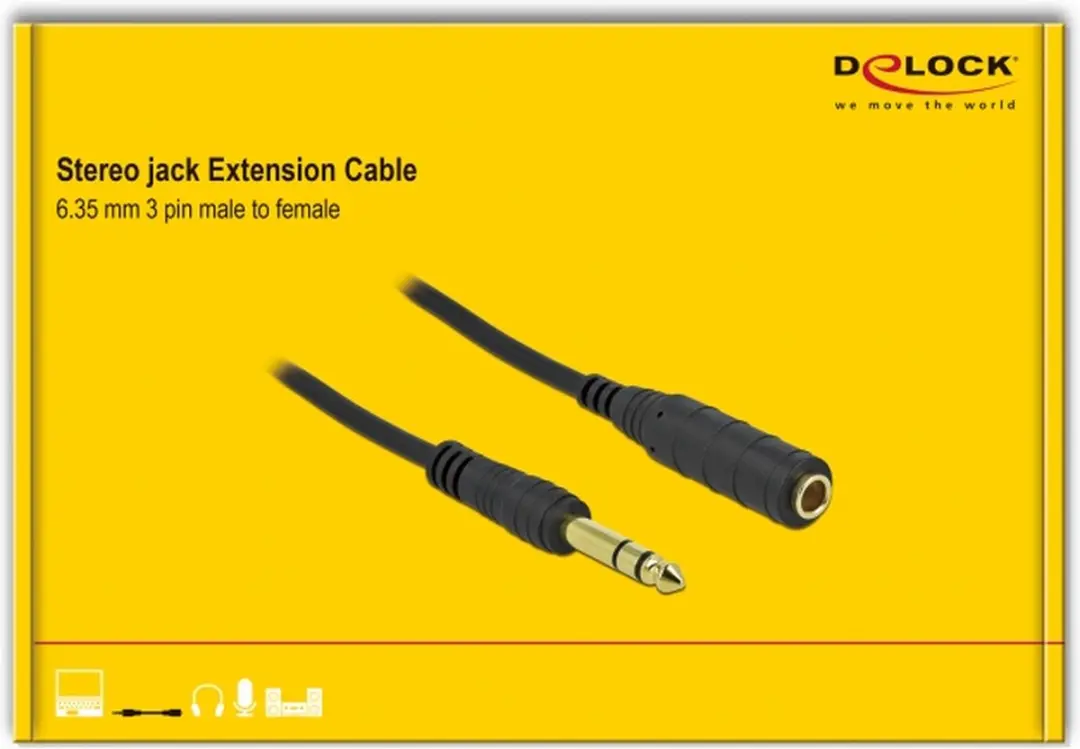 Delock Stereo Jackkabel 6.35mm M/F 10m - Zwart