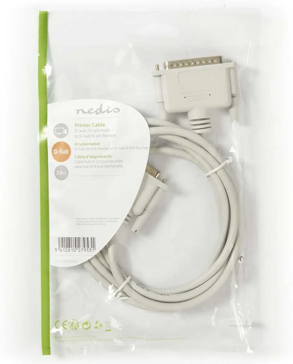 Nedis D-SUB Kabel 25P Male - 9P Female 2m - Ivoor