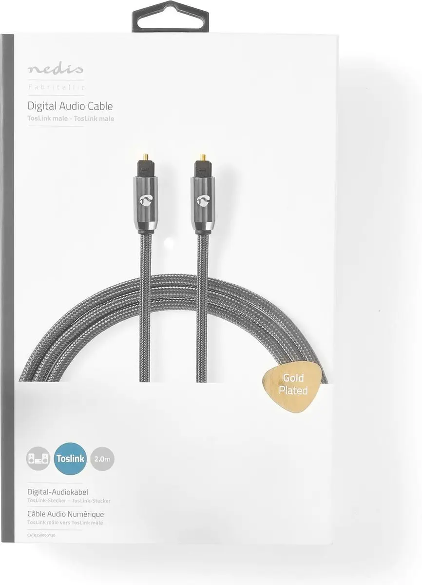 Nedis Optische Audiokabel CATB25000GY20 - 2m - Gun Metal Grijs