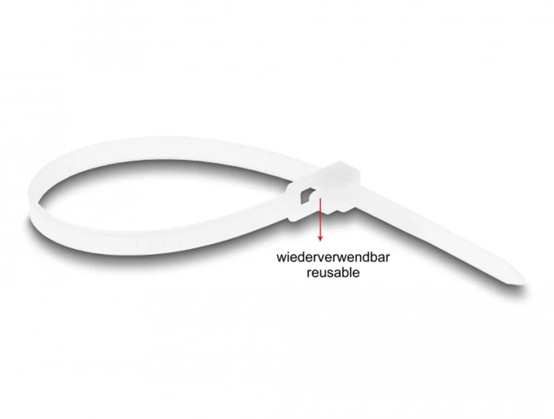Delock Herbruikbare Kabelbinders 200x4.8mm - 100 Stuks Wit