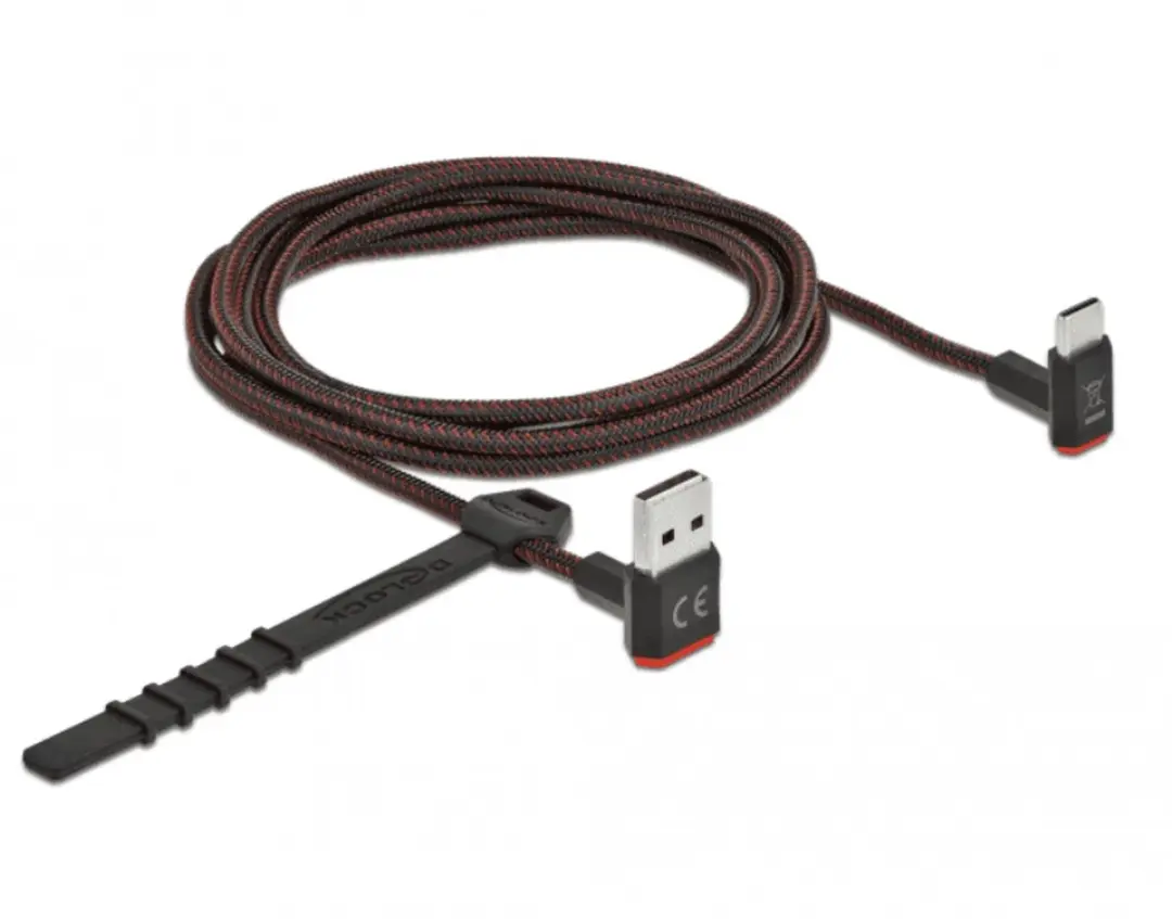 Delock USB-C Easy-USB-A Kabel 1,5m - QC 18W - Nylon - Zwart/Rood