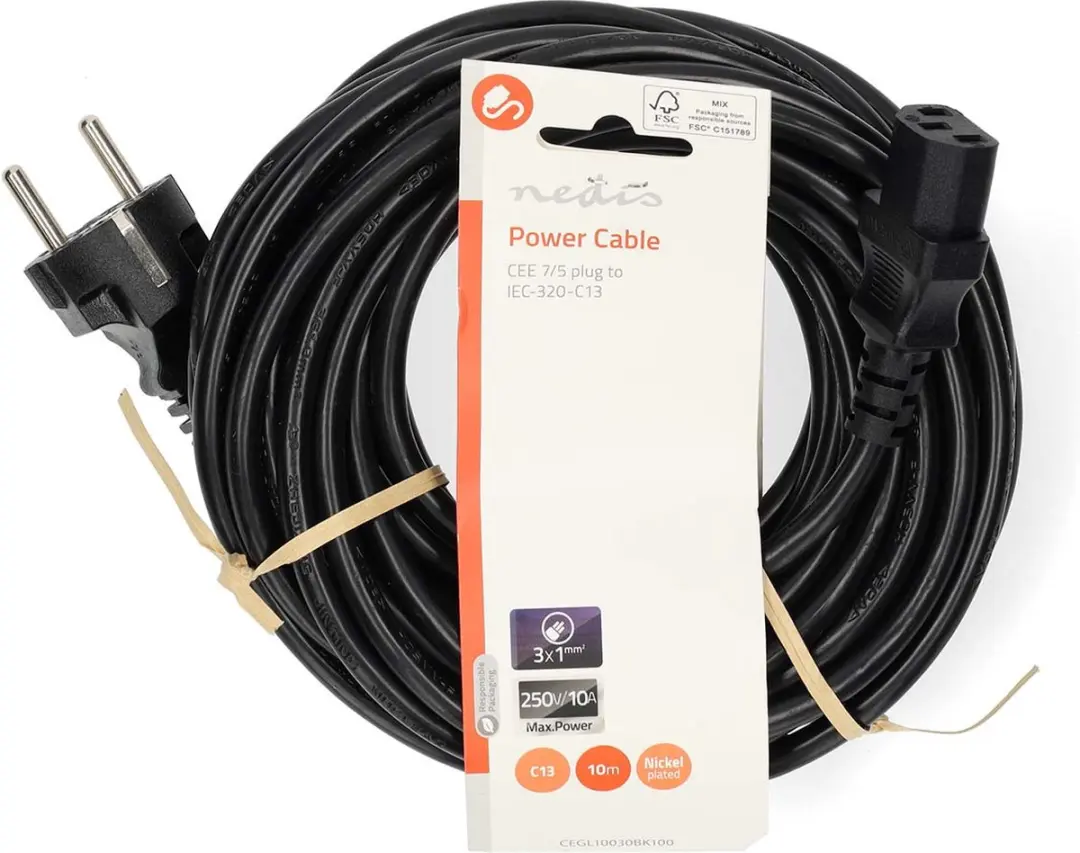 Nedis Stroomkabel Type F CEE 7/7 Male IEC-320-C13 - 10m - Zwart