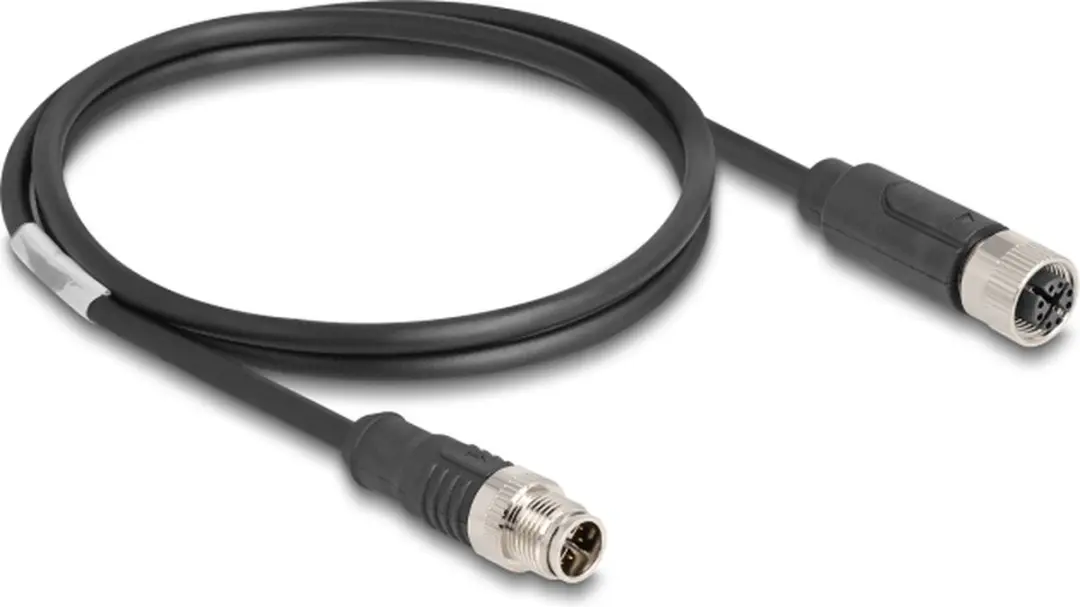 Delock M12 8-pins X-gecodeerde Netwerkverlengkabel CAT5e 1m - Zwart