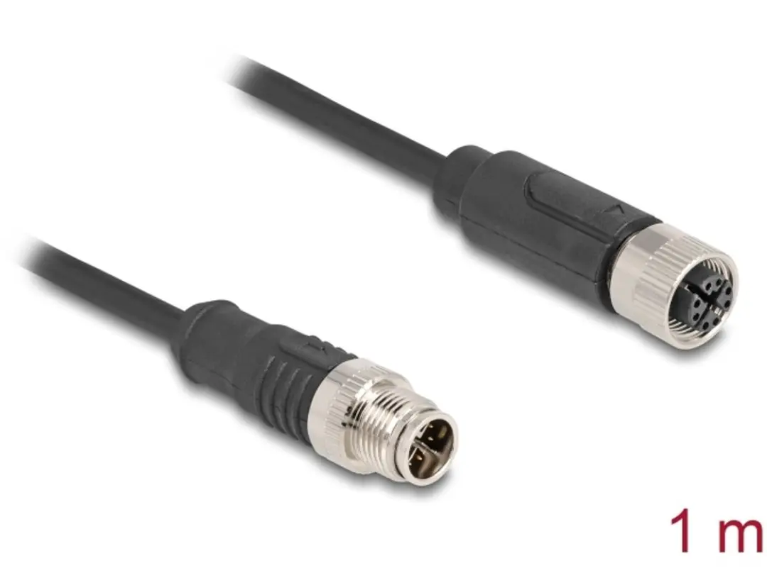 Delock M12 8-pins X-gecodeerde Netwerkverlengkabel CAT5e 1m - Zwart