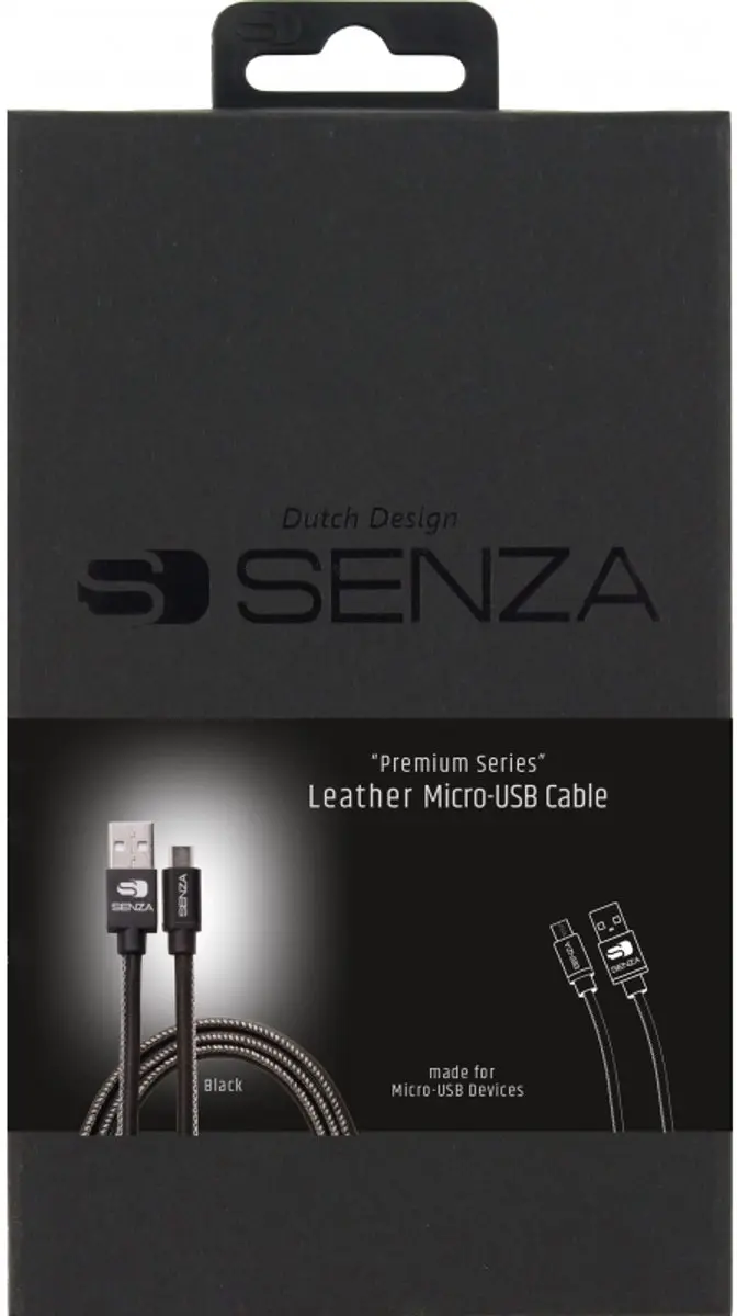 Senza Premium Leren Micro-USB Kabel 1.5m - Zwart