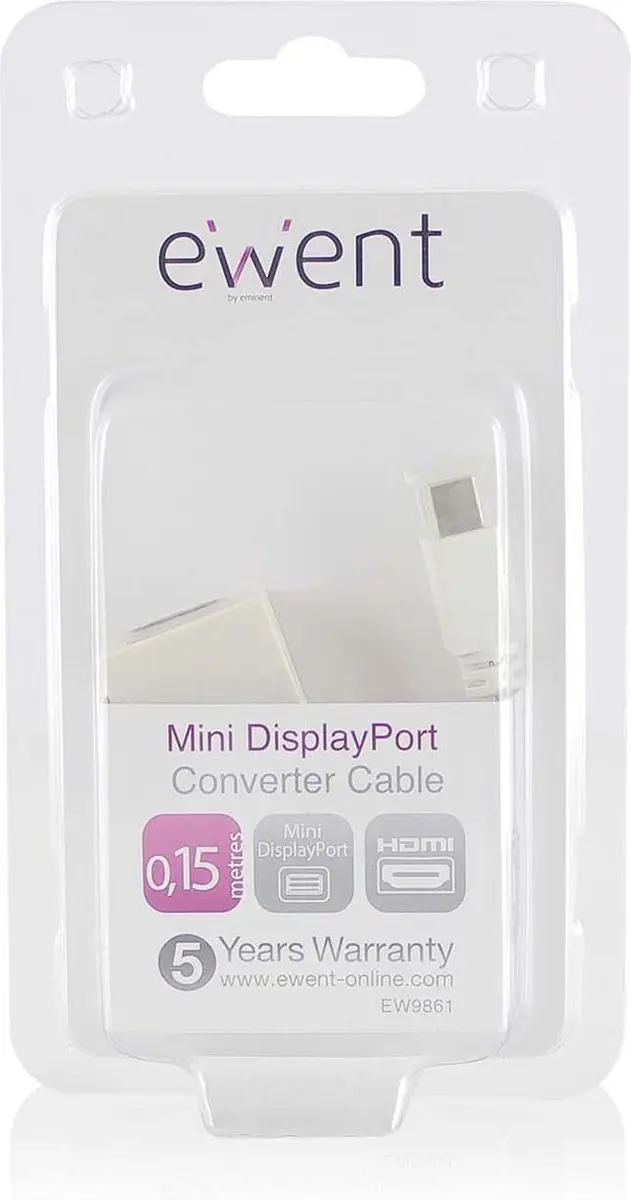 Ewent EW9861 Videoadapter DisplayPort/HDMI - 15cm - Wit
