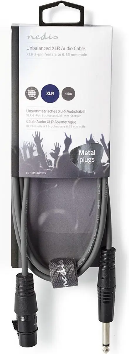Nedis XLR 3-Pins Audiokabel 1.5m - Donkergrijs