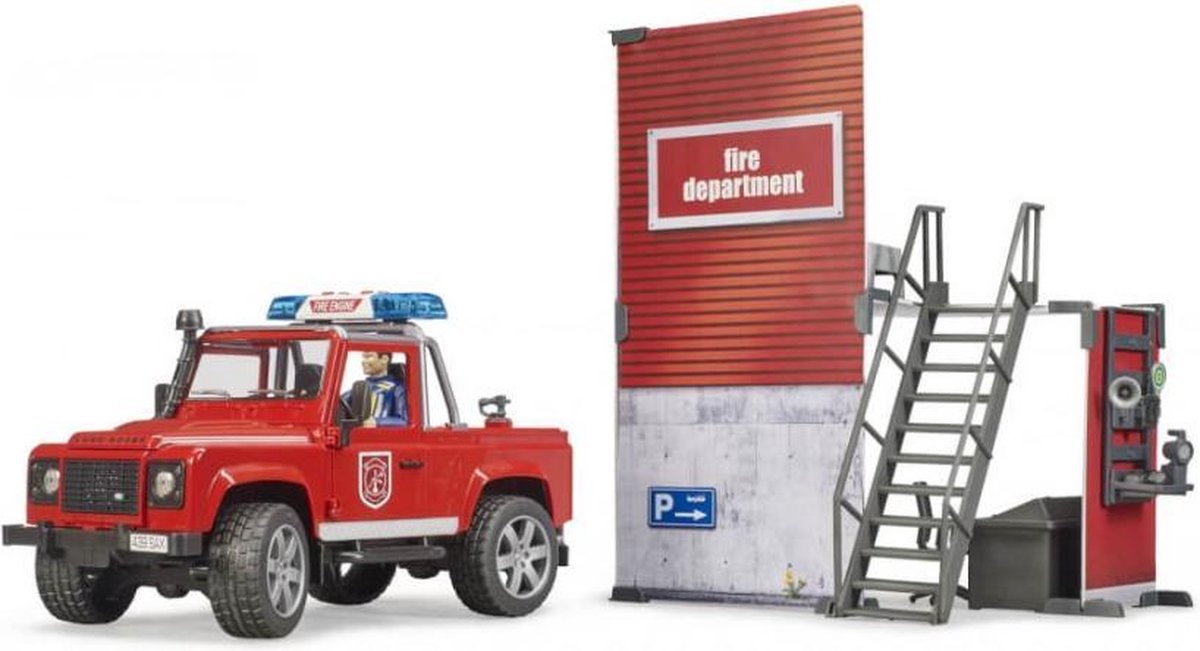 Bruder Brandweerkazerne met Land Rover Defender - Schaal 1:16 - Speelgoed