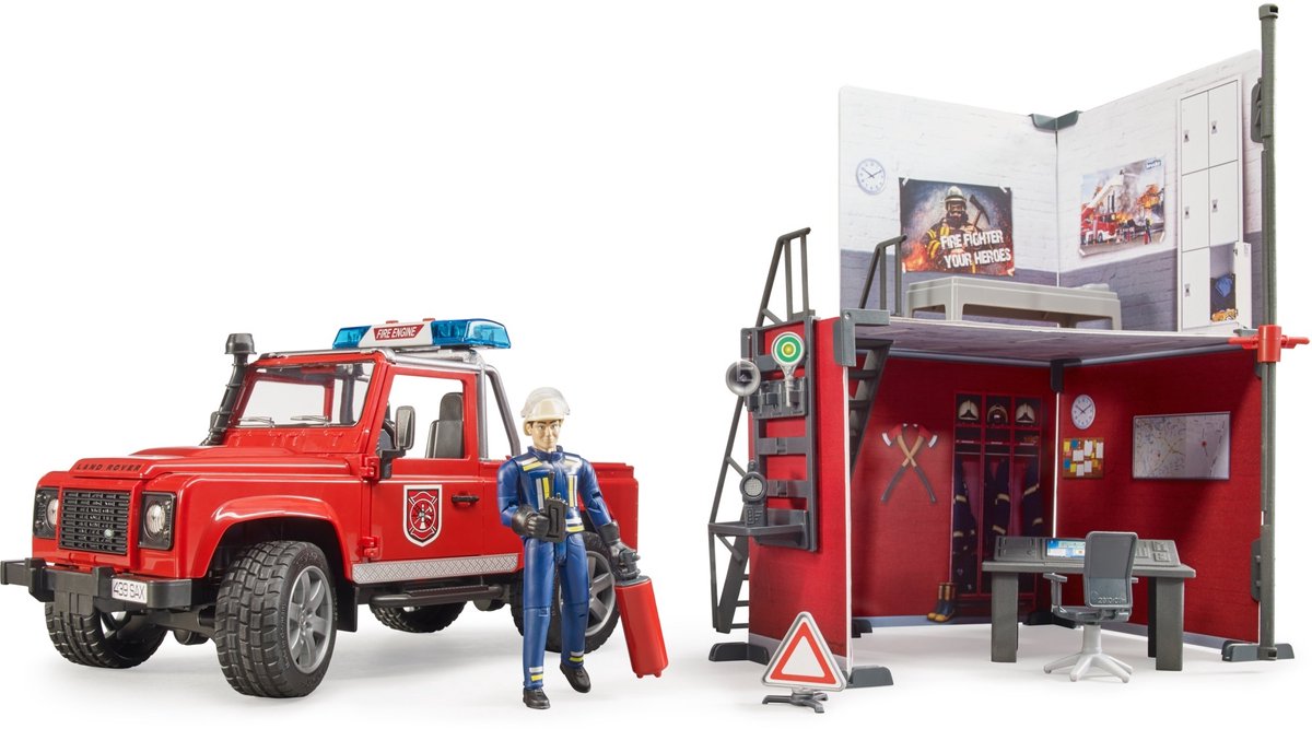 Bruder Brandweerkazerne met Land Rover Defender - Schaal 1:16 - Speelgoed