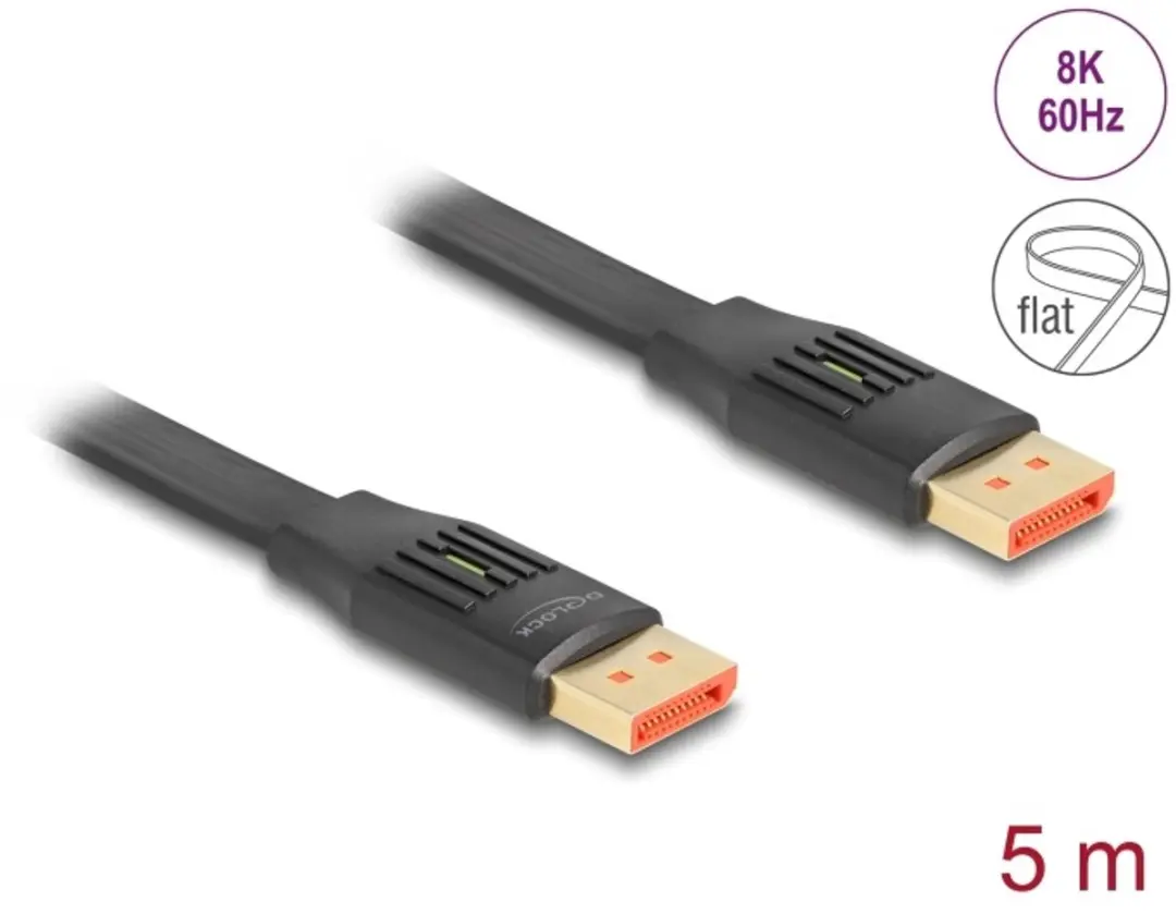 Delock DisplayPort Flat Ribbon Kabel 8K 60Hz 5m - Zwart