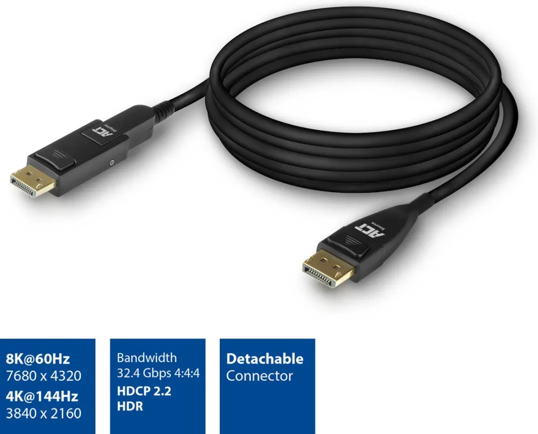 ACT DisplayPort 1.4 Glasvezelkabel AK4154 - 8K@60Hz - 30m - Zwart