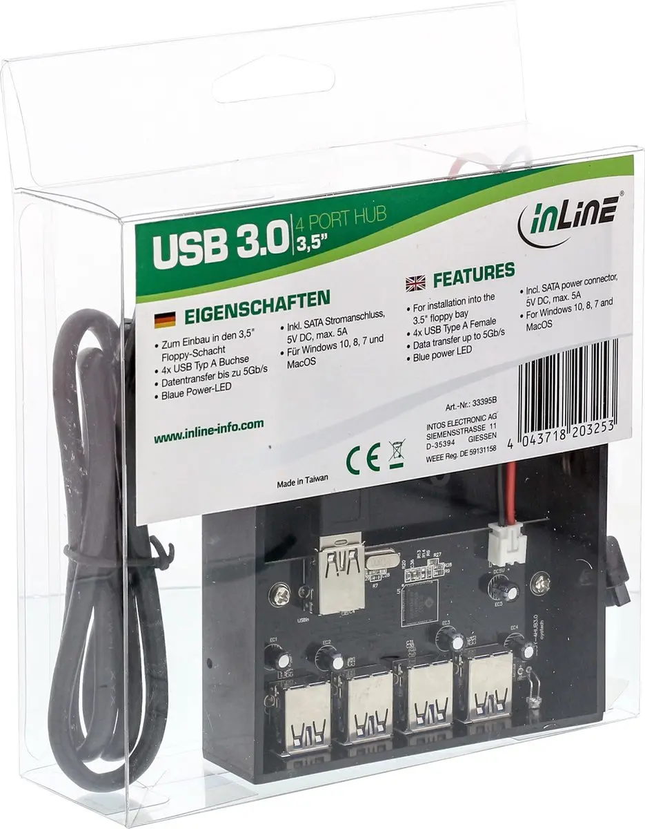 InLine USB Hub 3.0 4x - 3,5cm - Zwart
