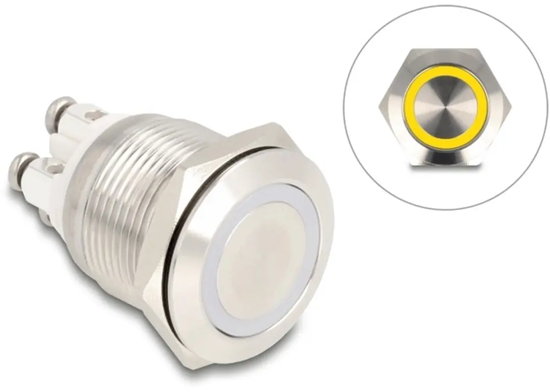Delock Push Button 19mm 4x Schroefklem Geel