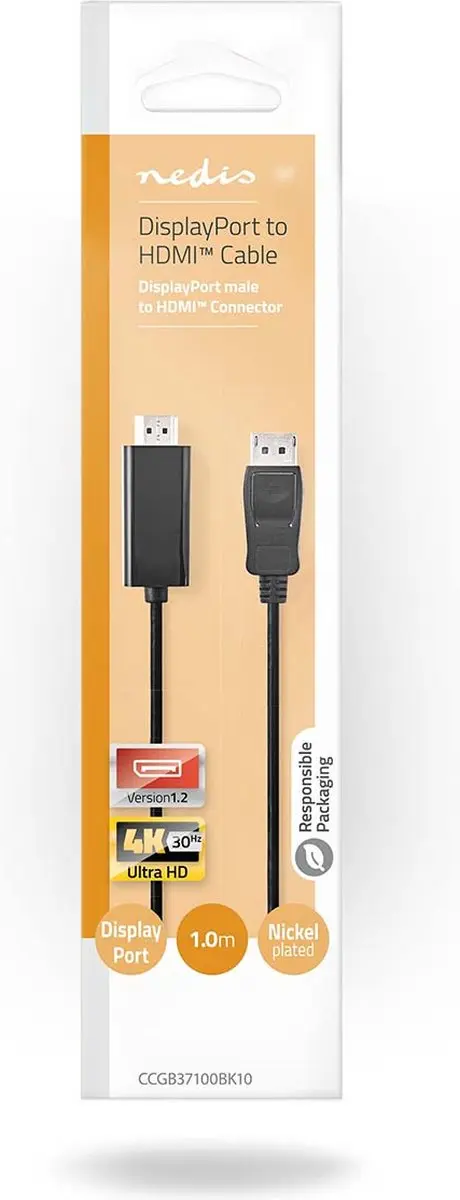 Nedis DisplayPort-HDMI Kabel CCGB37100BK10 - 4K@30Hz - 1m - Antraciet