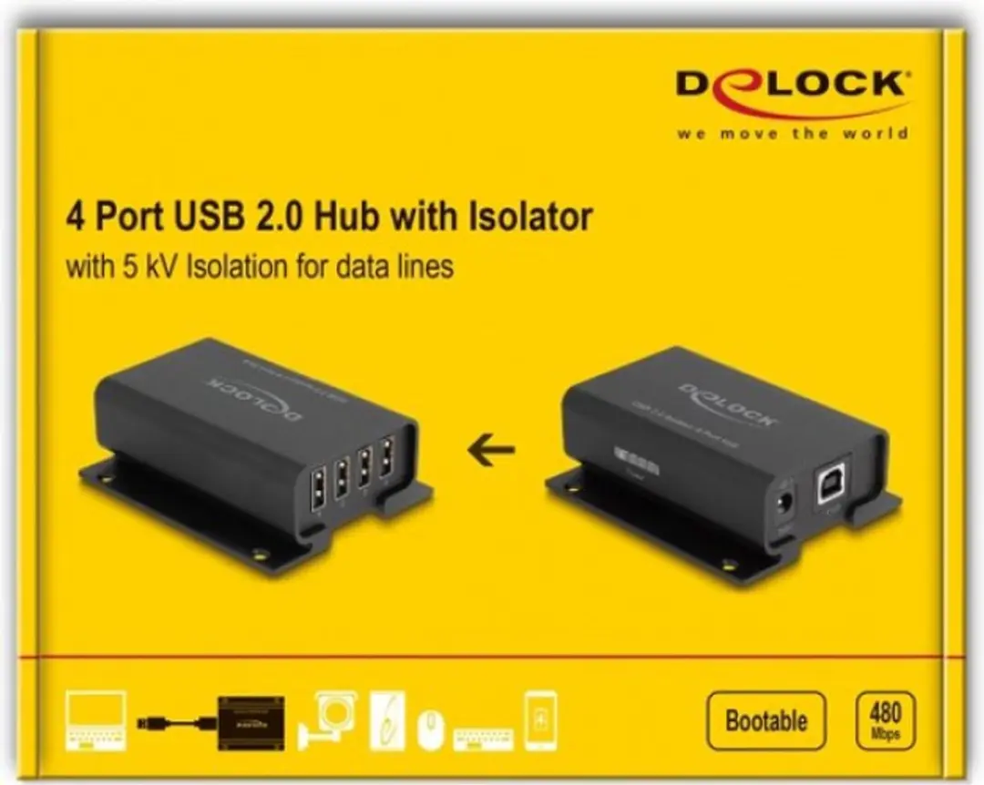 Delock 64226 USB 2.0 Isolator Hub - 4 Poorten - 5 kV
