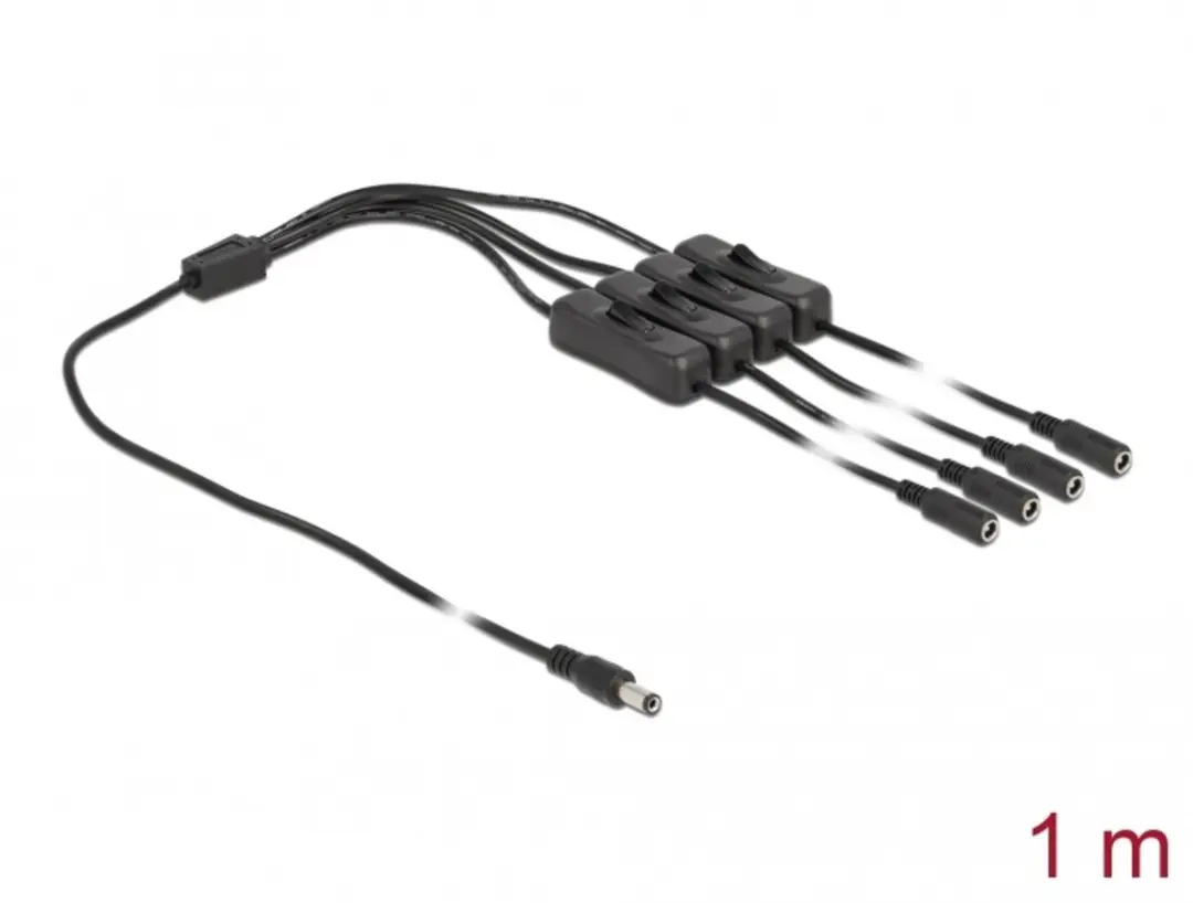 Delock Cable DC 5.5 x 2.1 mm male to 4 x DC female with switch 1 m