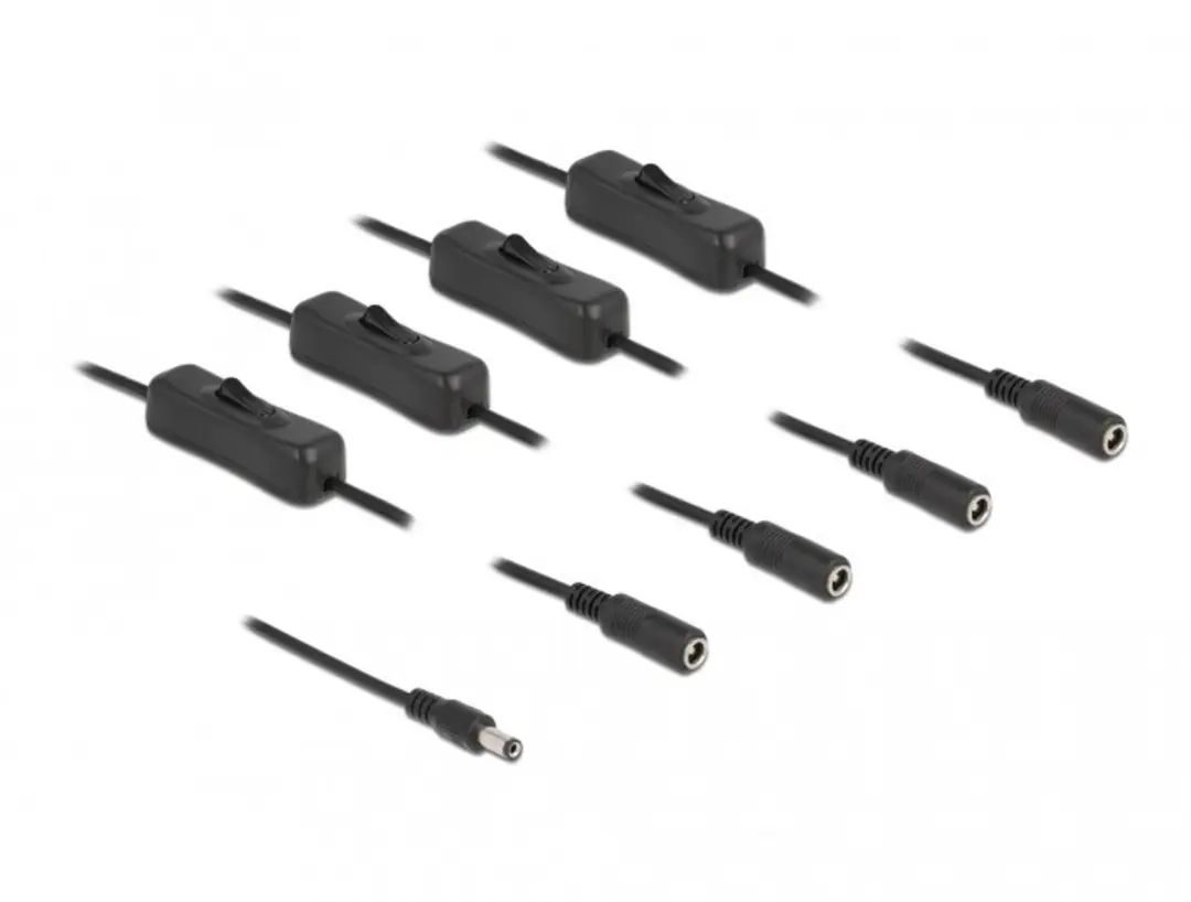 Delock DC 5.5x2.1mm Male naar 4x DC Vrouwelijk met Schakelaar - 1m - Zwart