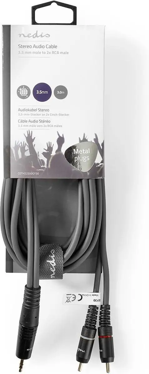 Nedis Stereo-Audiokabel 3,5mm Male naar 2x RCA Male - 3m - Donkergrijs