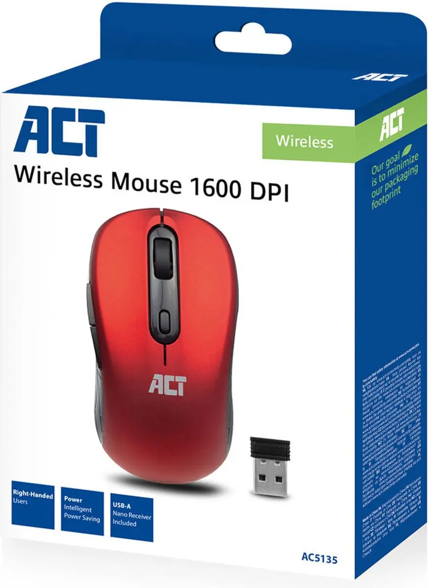 ACT AC5135 Draadloze Muis - 1600 DPI - Rood