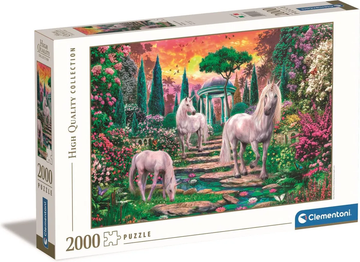 Clementoni Klassieke Tuin met Eenhoorns Puzzel 2000 Stuks - Multicolor