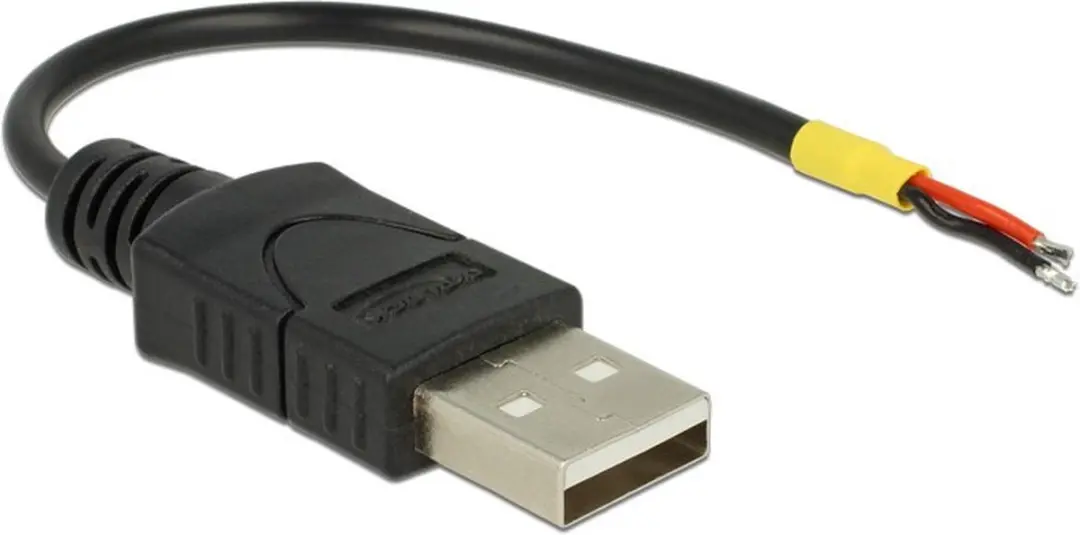 Delock USB 2.0 Kabel A-male naar 2 open draden 10cm - Zwart