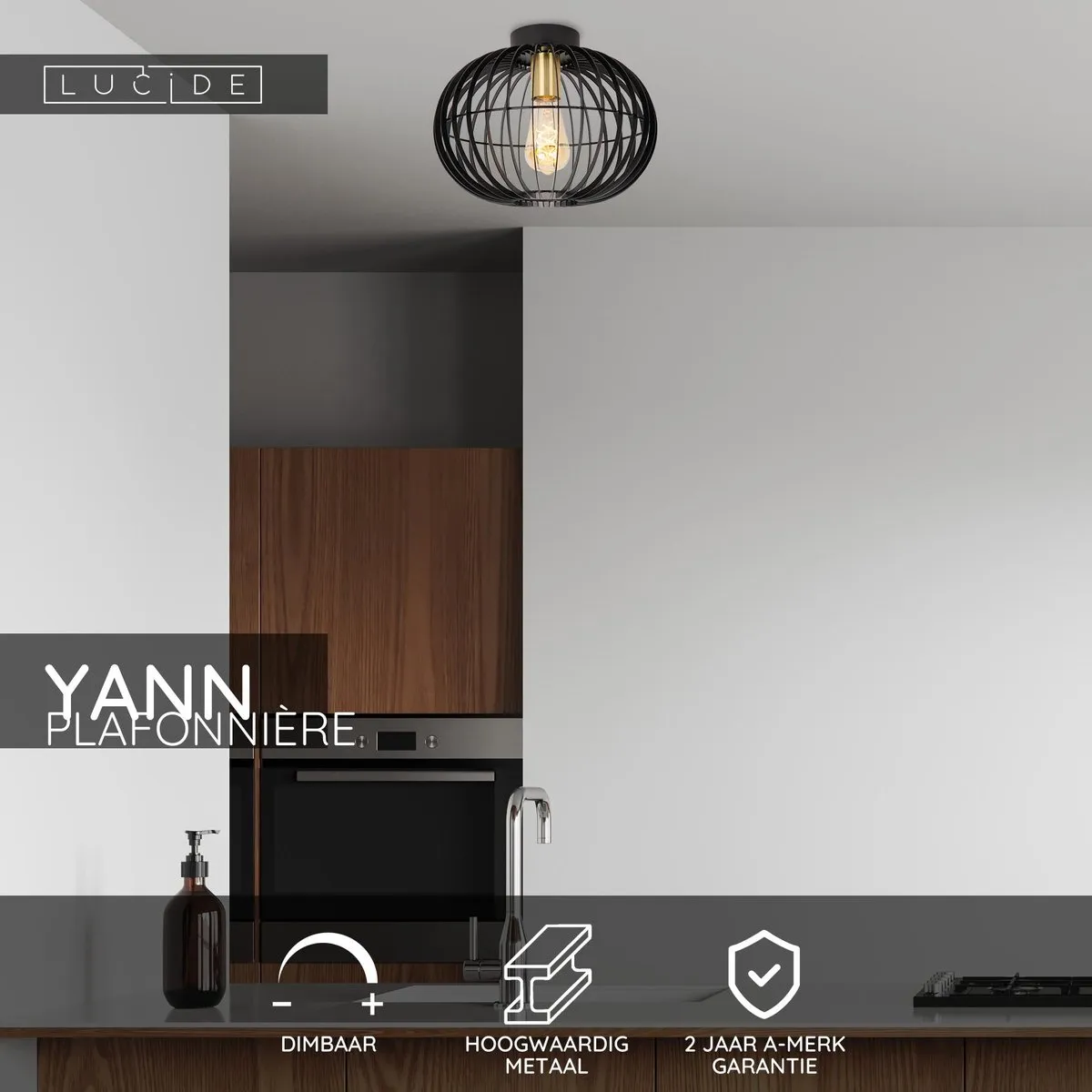 Lucide YANN Plafondlamp Ø32cm - 1xE27 - Zwart