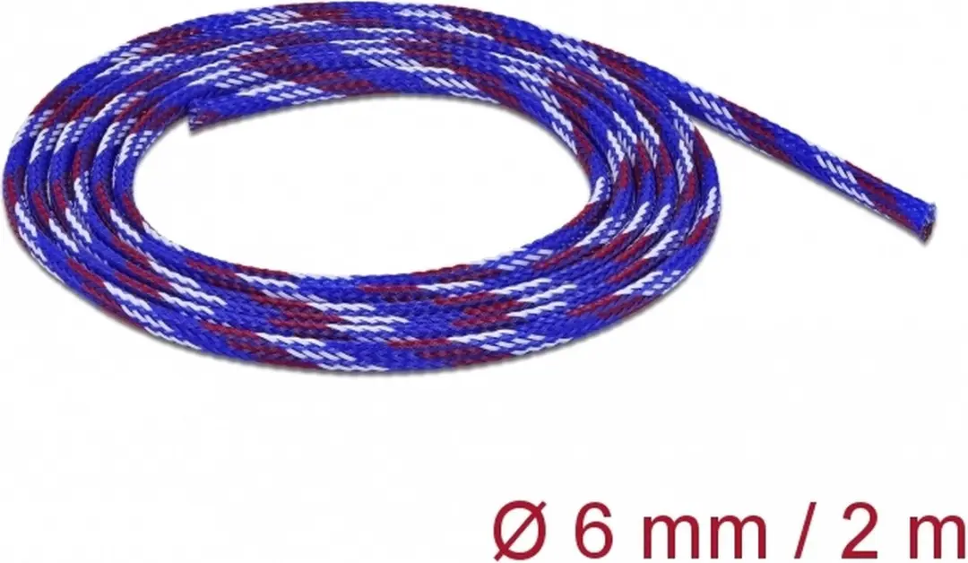 Delock Polyester Kabelsleeve 6mm - Blauw/Wit/Rood - 2m