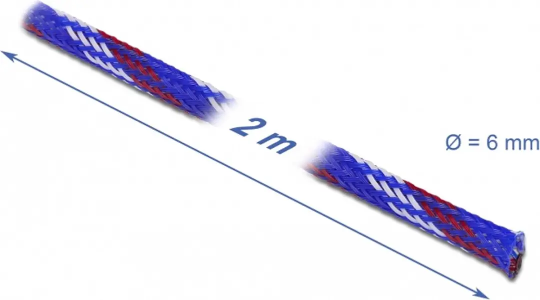 Delock Polyester Kabelsleeve 6mm - Blauw/Wit/Rood - 2m