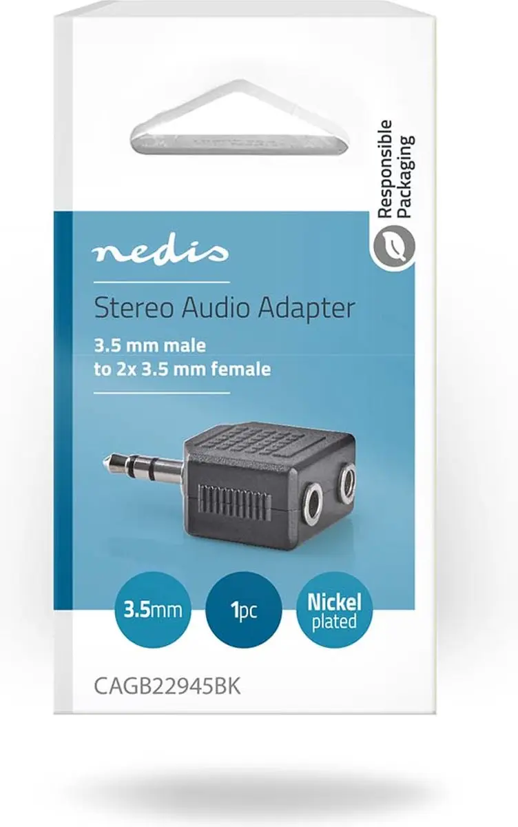 Nedis CAGB22945BK Stereo-Audioadapter 3,5mm - 2x Vrouwelijk - Zwart
