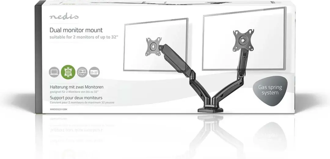 Nedis MMDOSGS110BK Monitorbeugel 2 schermen 15-32" - 75x75/100x100mm - Zwart