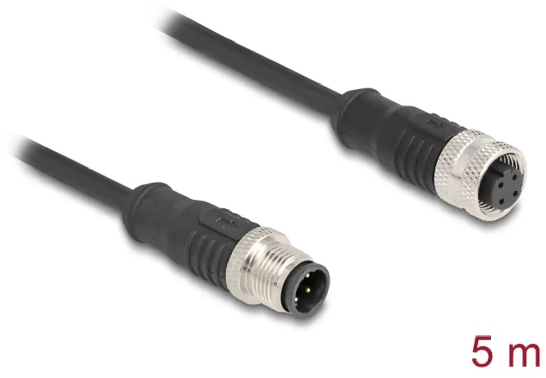 Delock M12 4-pins D-gecodeerde Netwerkverlengkabel CAT5e 5m - Zwart