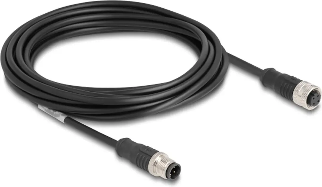 Delock M12 4-pins D-gecodeerde Netwerkverlengkabel CAT5e 5m - Zwart